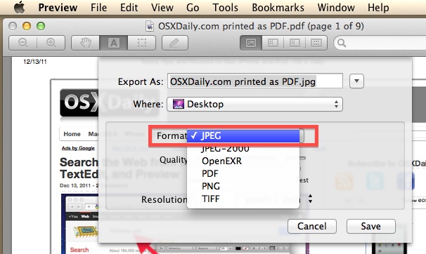 How to change a pdf into jpeg on mac